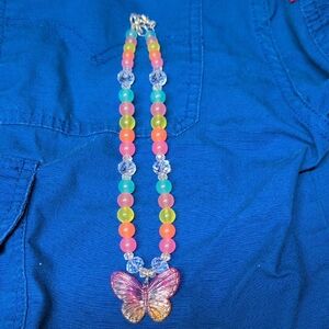 Colorful Beaded Necklace with Butterfly Pendant